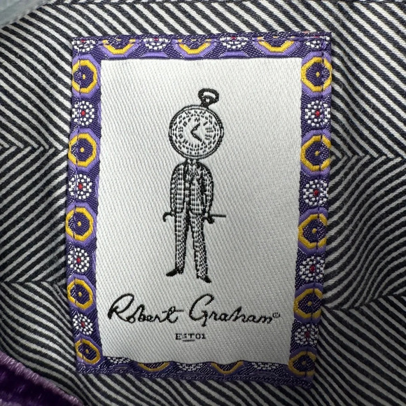 Robert Graham Shirt Mens M/L 16  Gray Stripes Stretch Designer Button Up - Picture 2 of 10